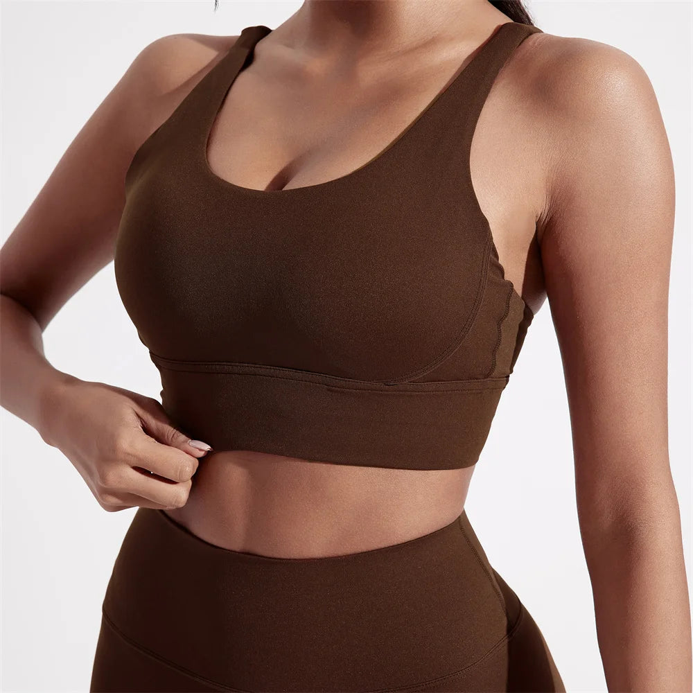 Solid Color Women Cross Back Fitness Underwear Soft Fitness Sport Bra Top Gym Yoga Athletic Workout With Chest Pad Comprehensive